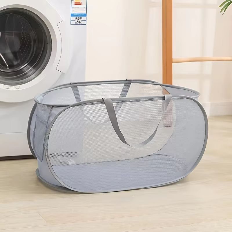 Breathable Mesh Folding Laundry Basket Light Portable Dirty Clothes Storage Organizer With Handles 7