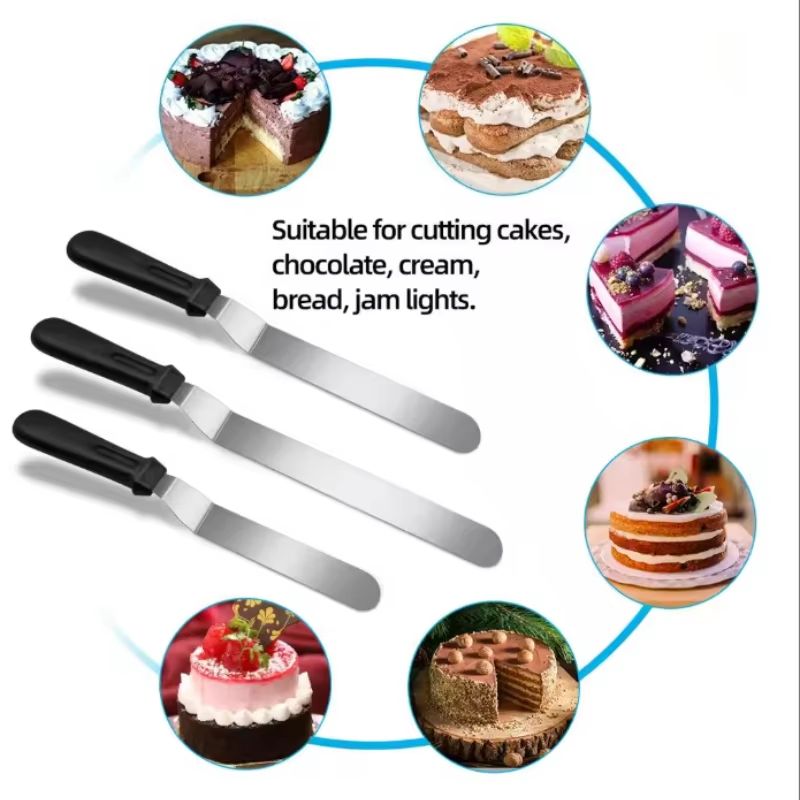 Stainless Steel Cake Decorating Angled Spatula Set 3 Piece 6 In 8 In 10 In Multi Function Frosting  1