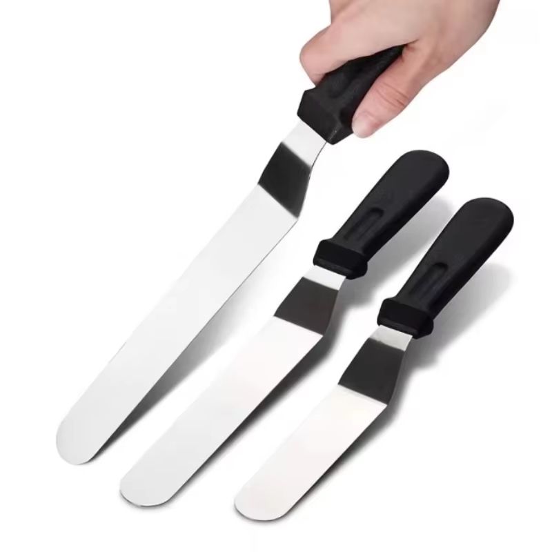 Stainless Steel Cake Decorating Angled Spatula Set 3 Piece 6 In 8 In 10 In Multi Function Frosting  2