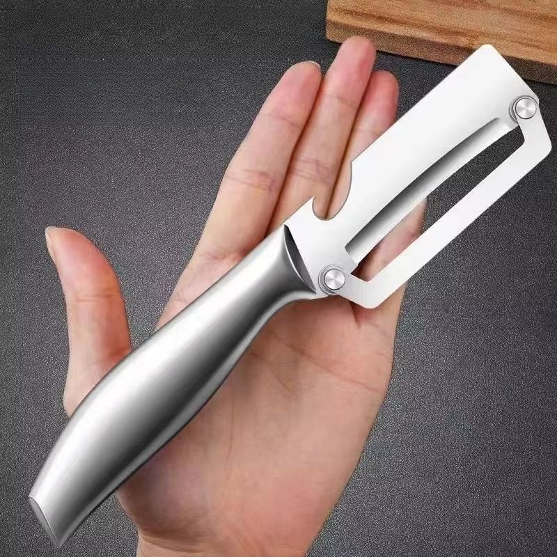 Stainless Steel Cane Peeler All Steel Kitchen Peeler Fruit Rack Peeler Wine Opener 2 in 1 Kitchen Gadgets Garlic Press