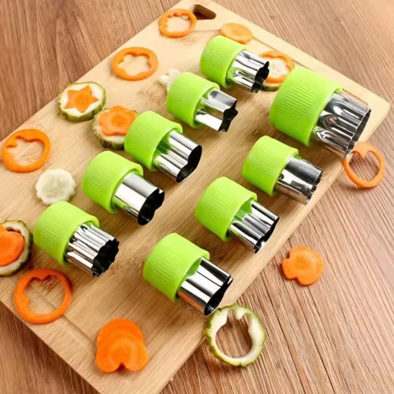 9 Piece Star Heart Shape Vegetable Cutter Set Plastic Handle Portable Cooking Tools Stainless Steel 1