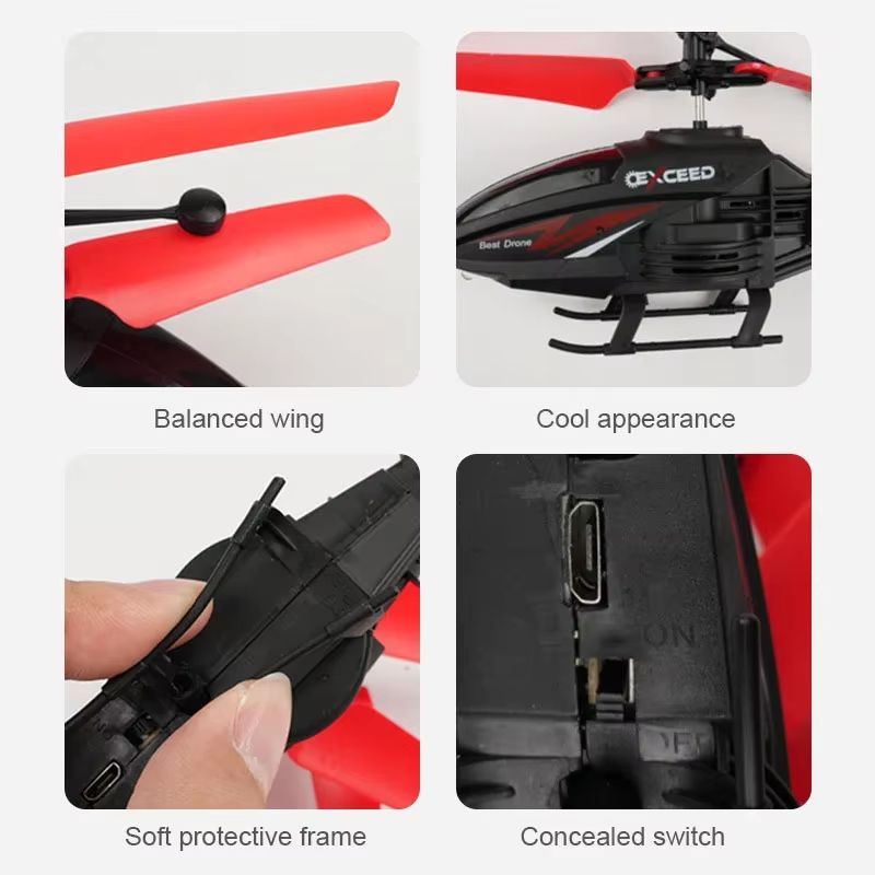 Remote Control Induction Helicopter Dual Mode Suspended Aircraft With Lighting Anti Drop Collision  3