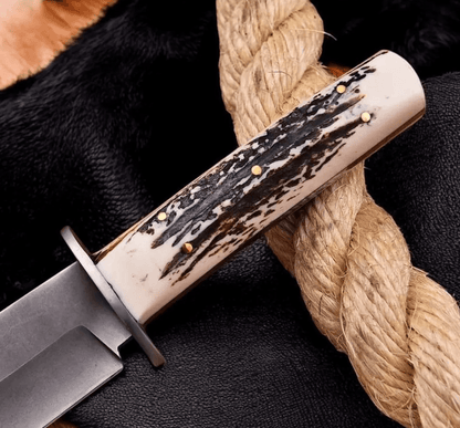 14 Forged J2 Steel Bowie Knife  Stag Horn Handle Full Tang Survival Knife  Leather Sheath 2