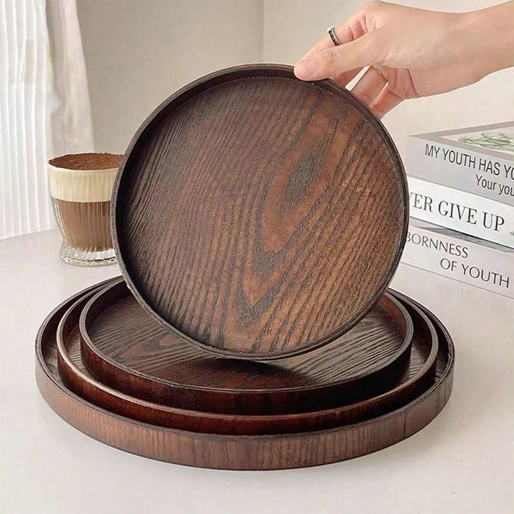 Round Wooden Serving Tray for Home and Kitchen