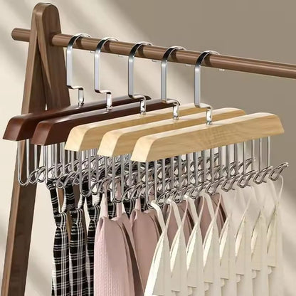 Classic Wood 8-Hook Closet Organizer – Premium Solid Wood Hanger Rack for Belts, Bras & Accessories