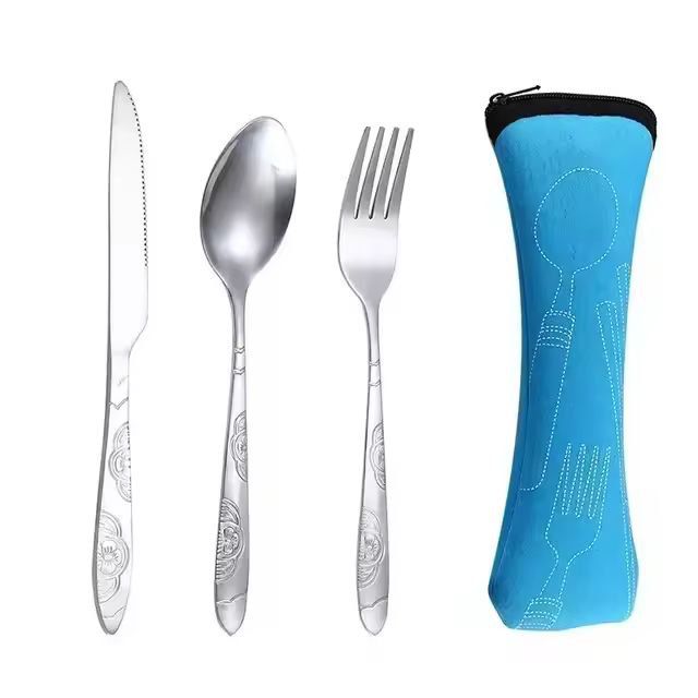 Urban Ease Stainless Steel Travel Cutlery Trio  Knife Fork  Spoon Set With Carry Case For Outdoor   1