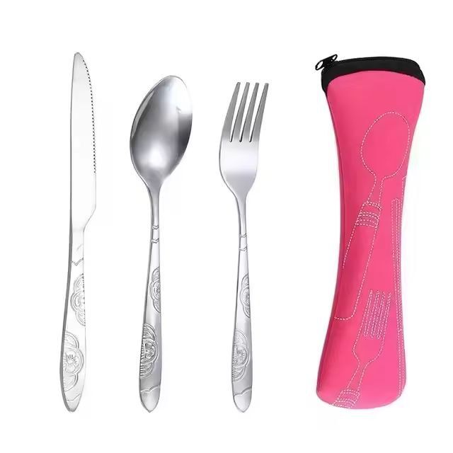 Urban Ease Stainless Steel Travel Cutlery Trio  Knife Fork  Spoon Set With Carry Case For Outdoor   2