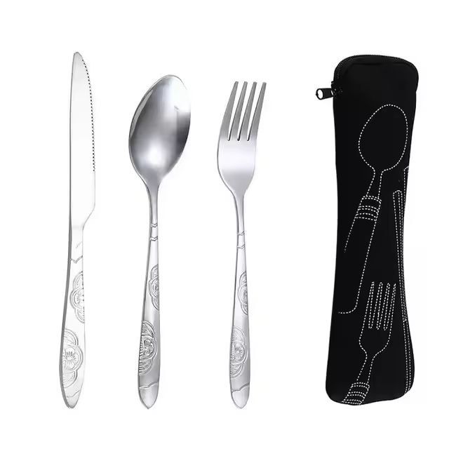 Urban Ease Stainless Steel Travel Cutlery Trio  Knife Fork  Spoon Set With Carry Case For Outdoor   4