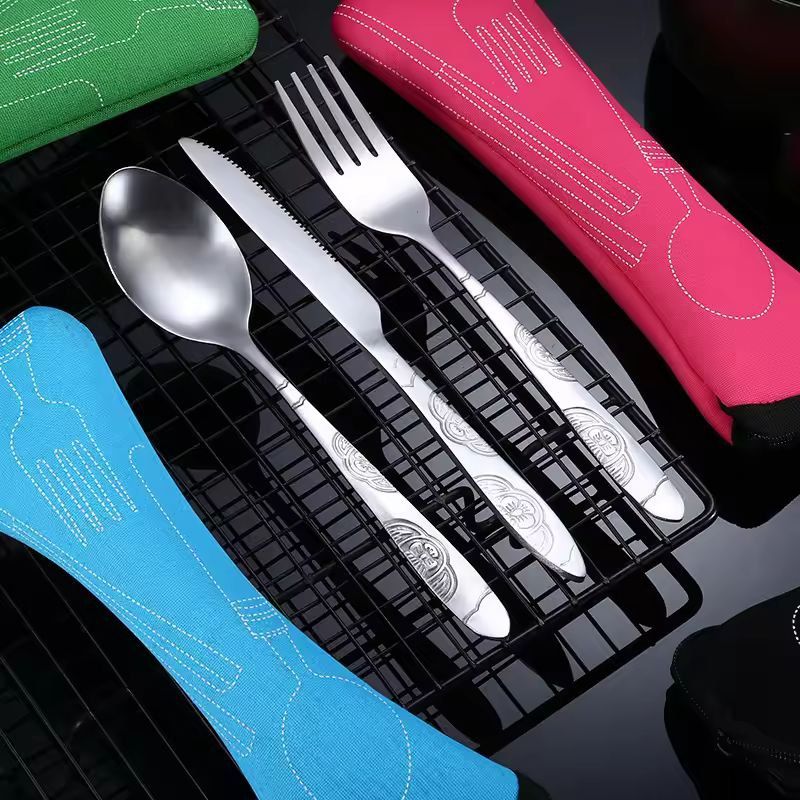 Urban Ease Stainless Steel Travel Cutlery Trio  Knife Fork  Spoon Set With Carry Case For Outdoor   8