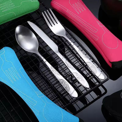 Urban Ease Stainless Steel Travel Cutlery Trio  Knife Fork  Spoon Set With Carry Case For Outdoor   8