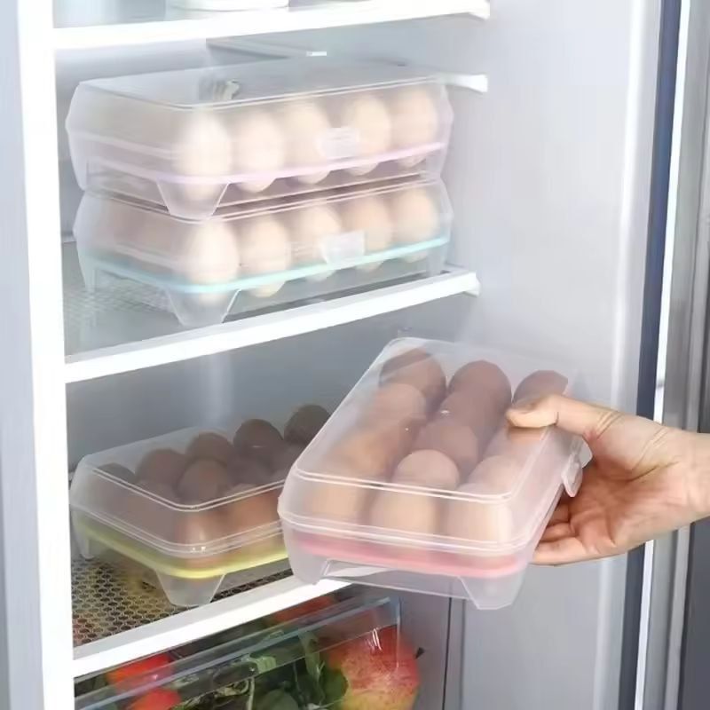 Refrigerator Egg Storage Box 15Grid  Stackable Premium PP Egg Organizer Tray 4