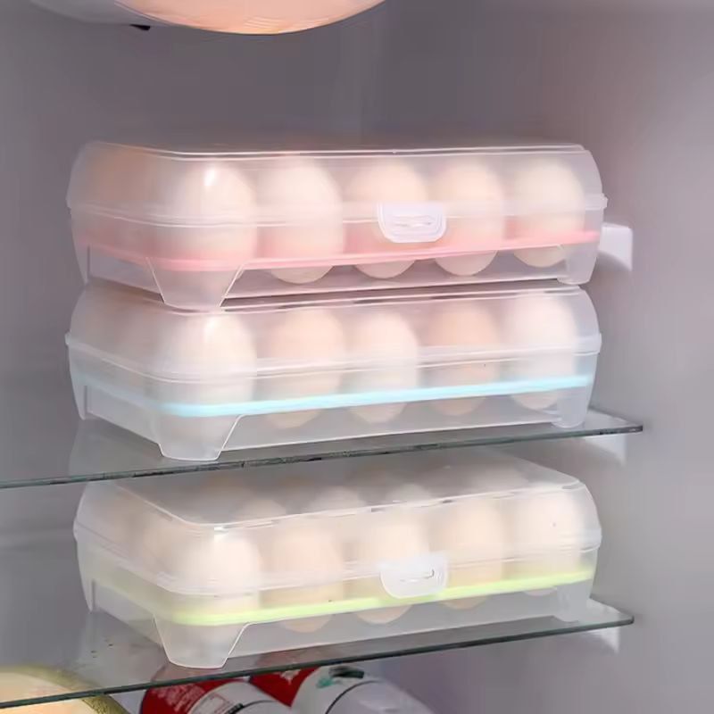 Refrigerator Egg Storage Box 15Grid  Stackable Premium PP Egg Organizer Tray 5
