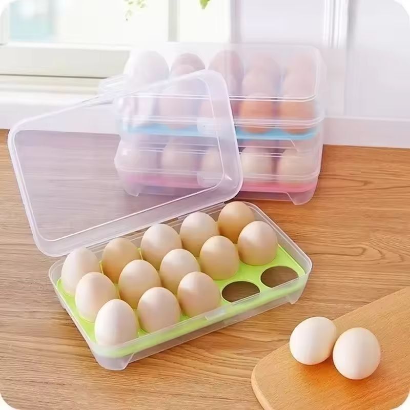 Refrigerator Egg Storage Box 15Grid  Stackable Premium PP Egg Organizer Tray 6