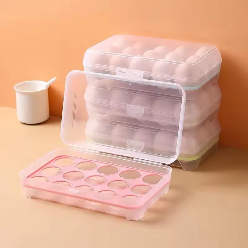Refrigerator Egg Storage Box 15Grid  Stackable Premium PP Egg Organizer Tray 7