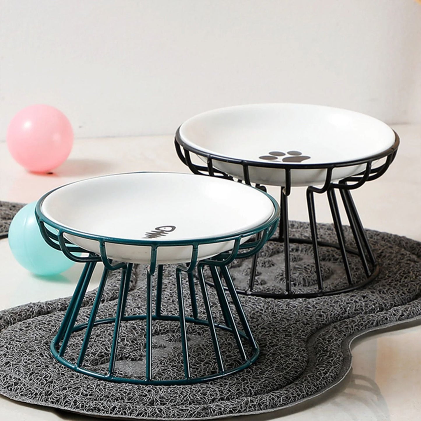 Ceramic Cat Food Bowl With Optional Raised Iron Stand