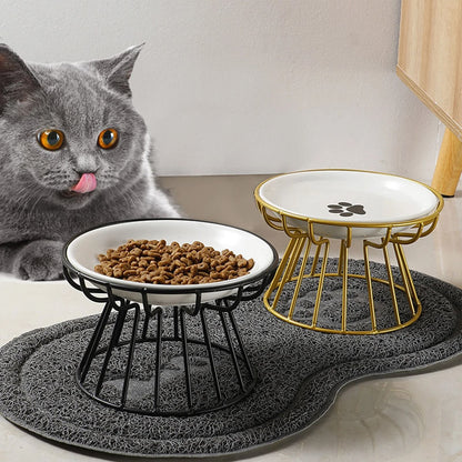 Ceramic Cat Food Bowl With Optional Raised Iron Stand 1