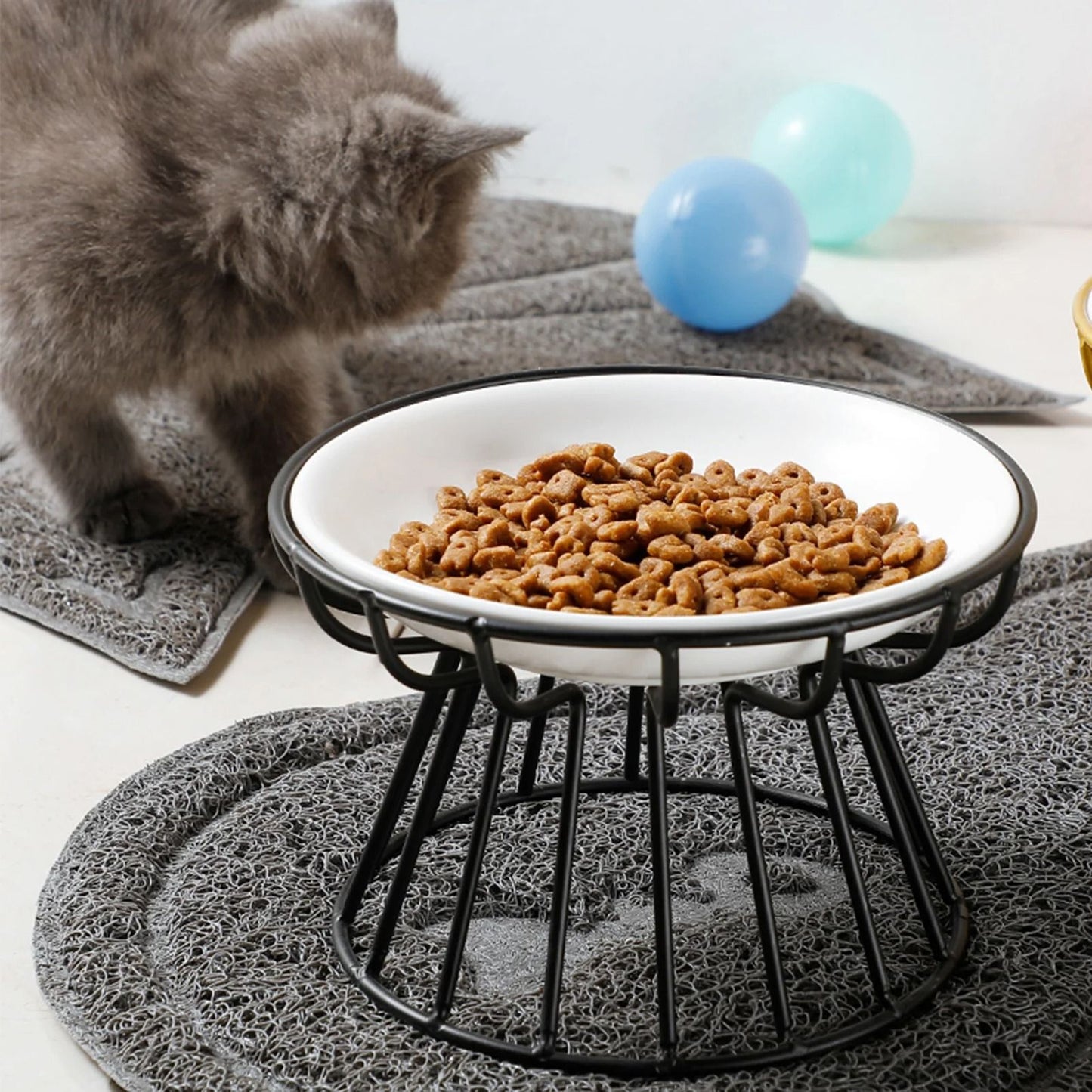 Ceramic Cat Food Bowl With Optional Raised Iron Stand 4
