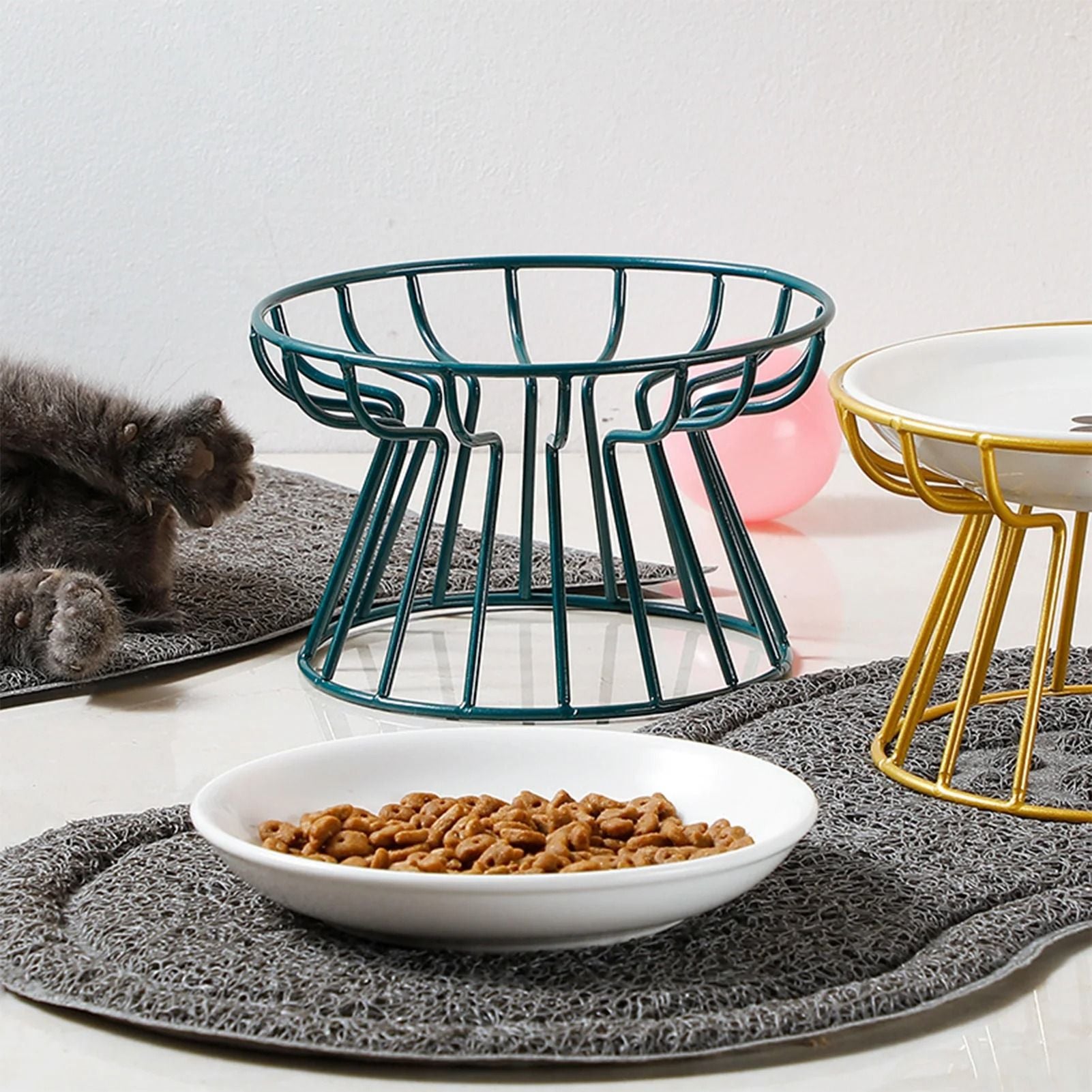 Ceramic Cat Food Bowl With Optional Raised Iron Stand 5