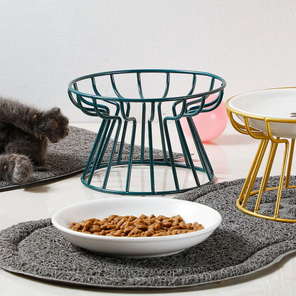 Ceramic Cat Food Bowl With Optional Raised Iron Stand 5
