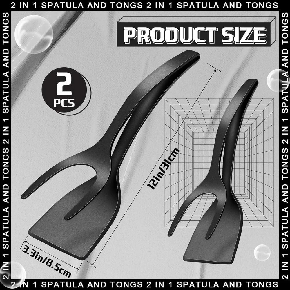 2 In 1 Grip Flip Spatula Clamp  NonStick Kitchen Turner For Eggs Pancakes Fish And More 2