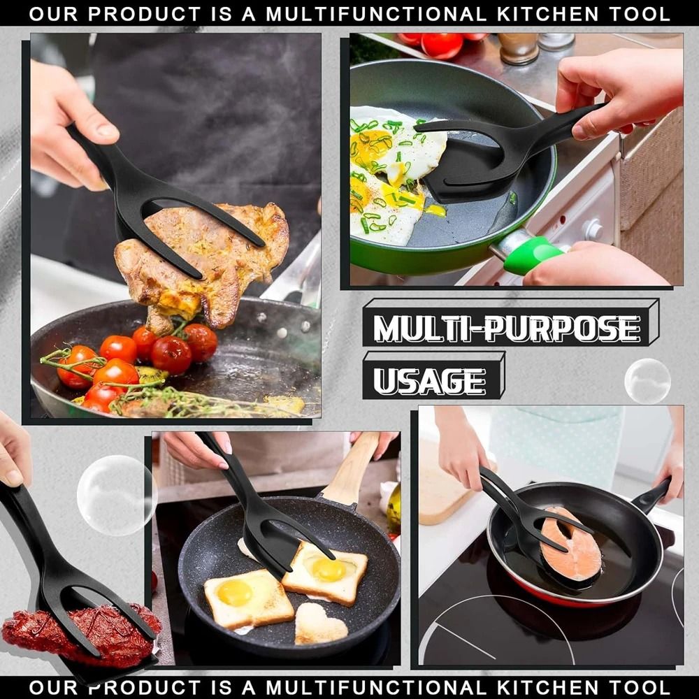 2 In 1 Grip Flip Spatula Clamp  NonStick Kitchen Turner For Eggs Pancakes Fish And More 4