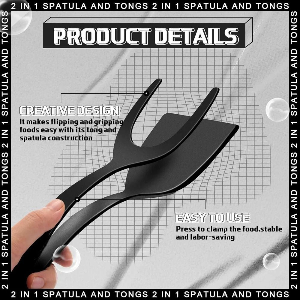 2 In 1 Grip Flip Spatula Clamp  NonStick Kitchen Turner For Eggs Pancakes Fish And More 5