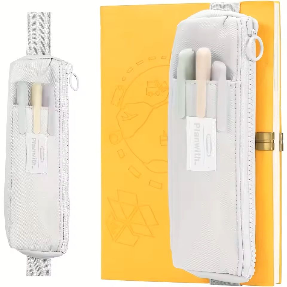 Slim Canvas Notebook Pencil Holder  Zippered Pen Pouch With Adjustable Elastic Band 5