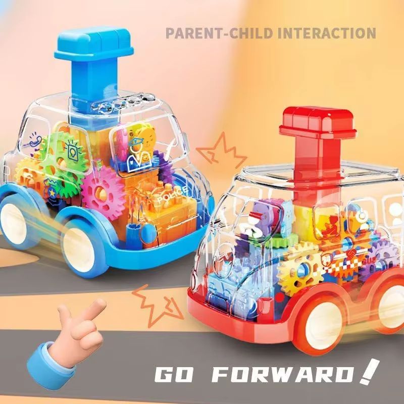 Transparent Pull Back Gear Car - Inertial Slide Cartoon Toy for Kids