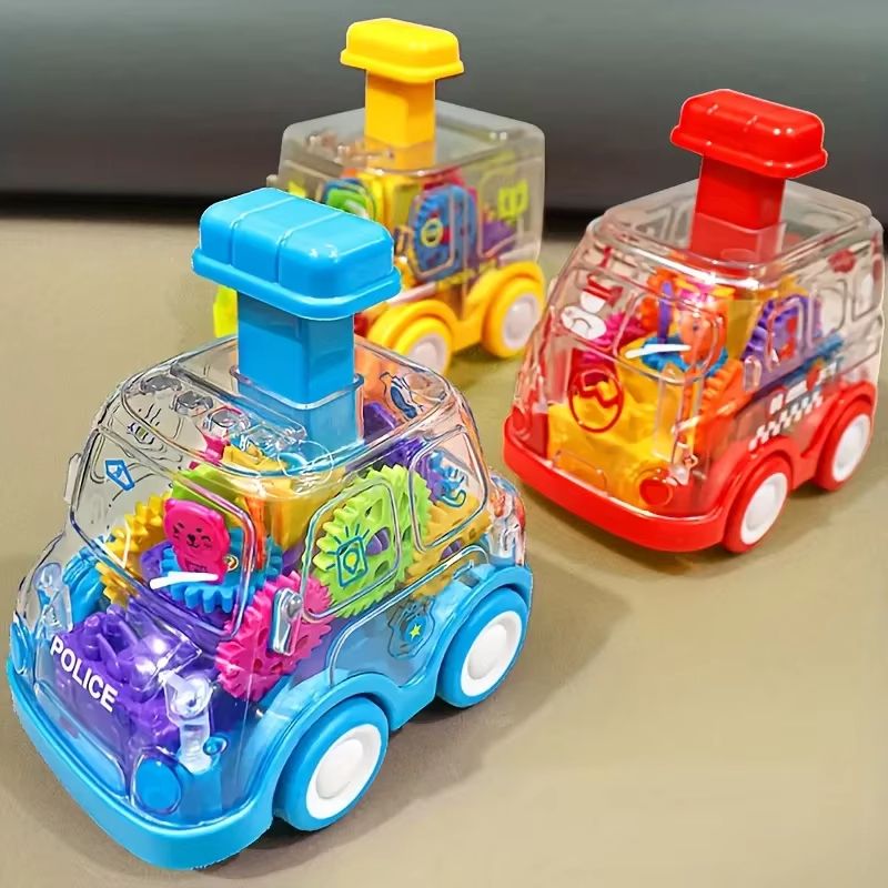 Transparent Pull Back Gear Car  Inertial Slide Cartoon Toy For Kids 4
