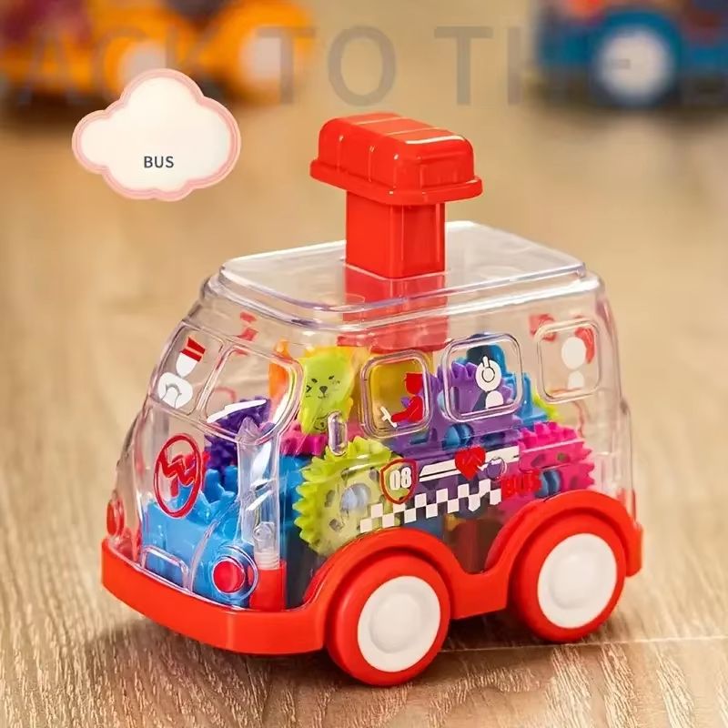 Transparent Pull Back Gear Car  Inertial Slide Cartoon Toy For Kids 7
