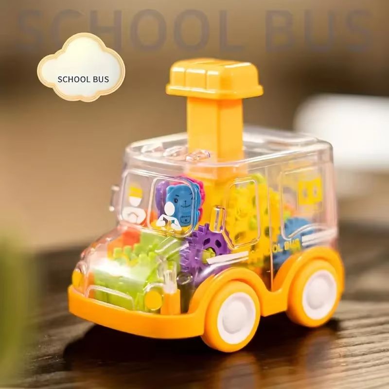Transparent Pull Back Gear Car  Inertial Slide Cartoon Toy For Kids 8