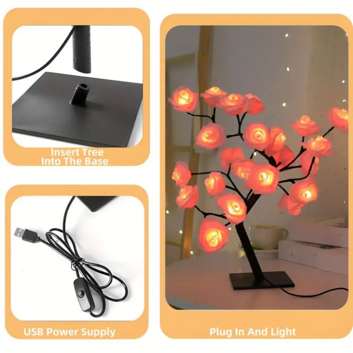 Flower Lamp For Valentine's Day Wedding Decor, DIY Branches Night Lights Tree Fairy Lamp For Bedroom Home Decor