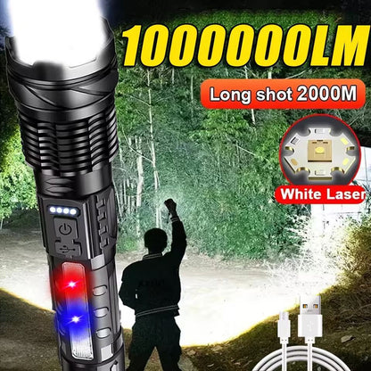 UltraBeam 2000M Rechargeable Tactical Flashlight  100000 LM Super Bright Zoom Torch 12