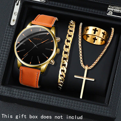 Casual Men Watches PU Leather Strap Quartz Watch Men Watch Set The Most Ideal Gift For Men 4