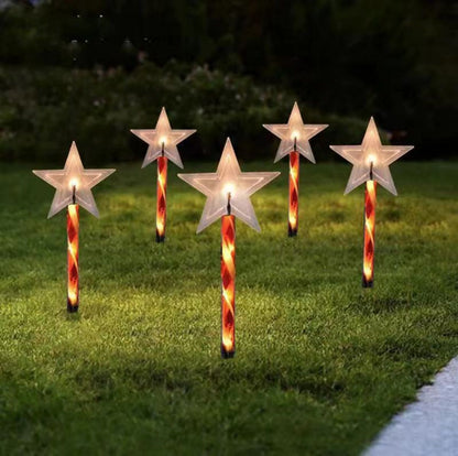 Red Tube LED Solar Pentagram , Outdoor Waterproof Lawn Light, Snowflake Christmas Tree Bell Courtyard Decoration
