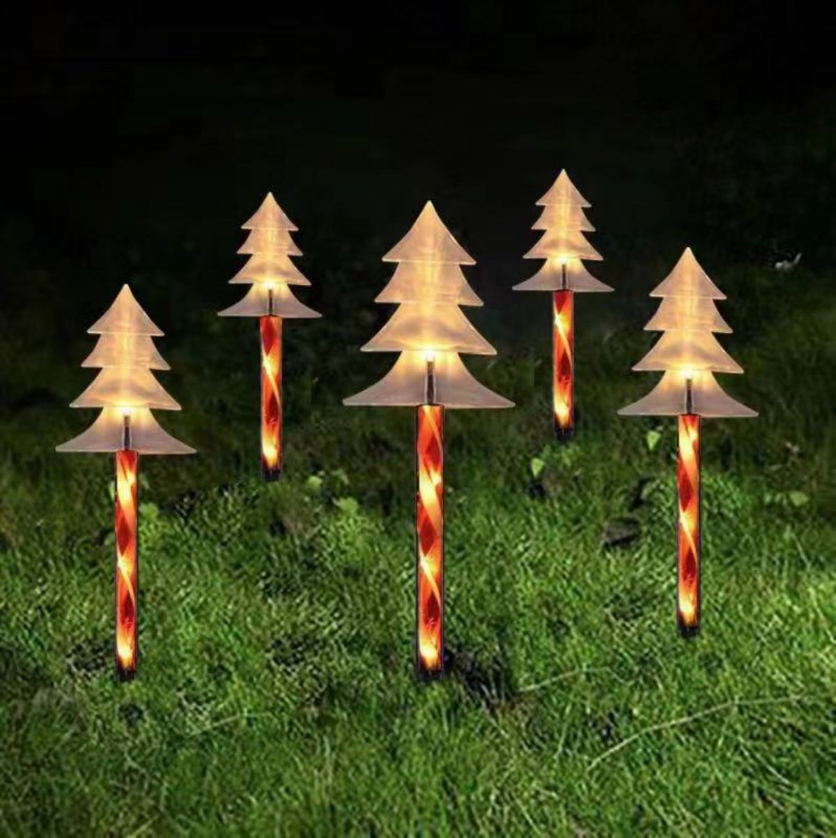 Red Tube LED Solar Pentagram , Outdoor Waterproof Lawn Light, Snowflake Christmas Tree Bell Courtyard Decoration