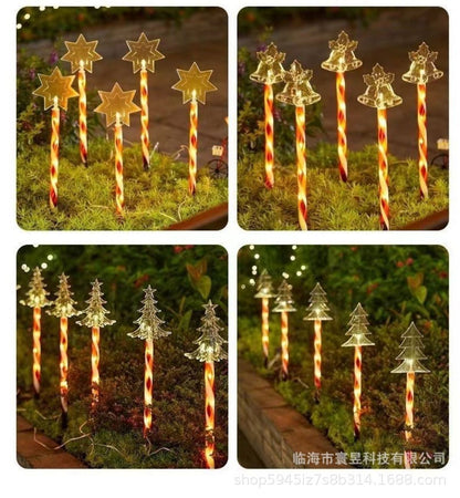 Red Tube LED Solar Pentagram , Outdoor Waterproof Lawn Light, Snowflake Christmas Tree Bell Courtyard Decoration