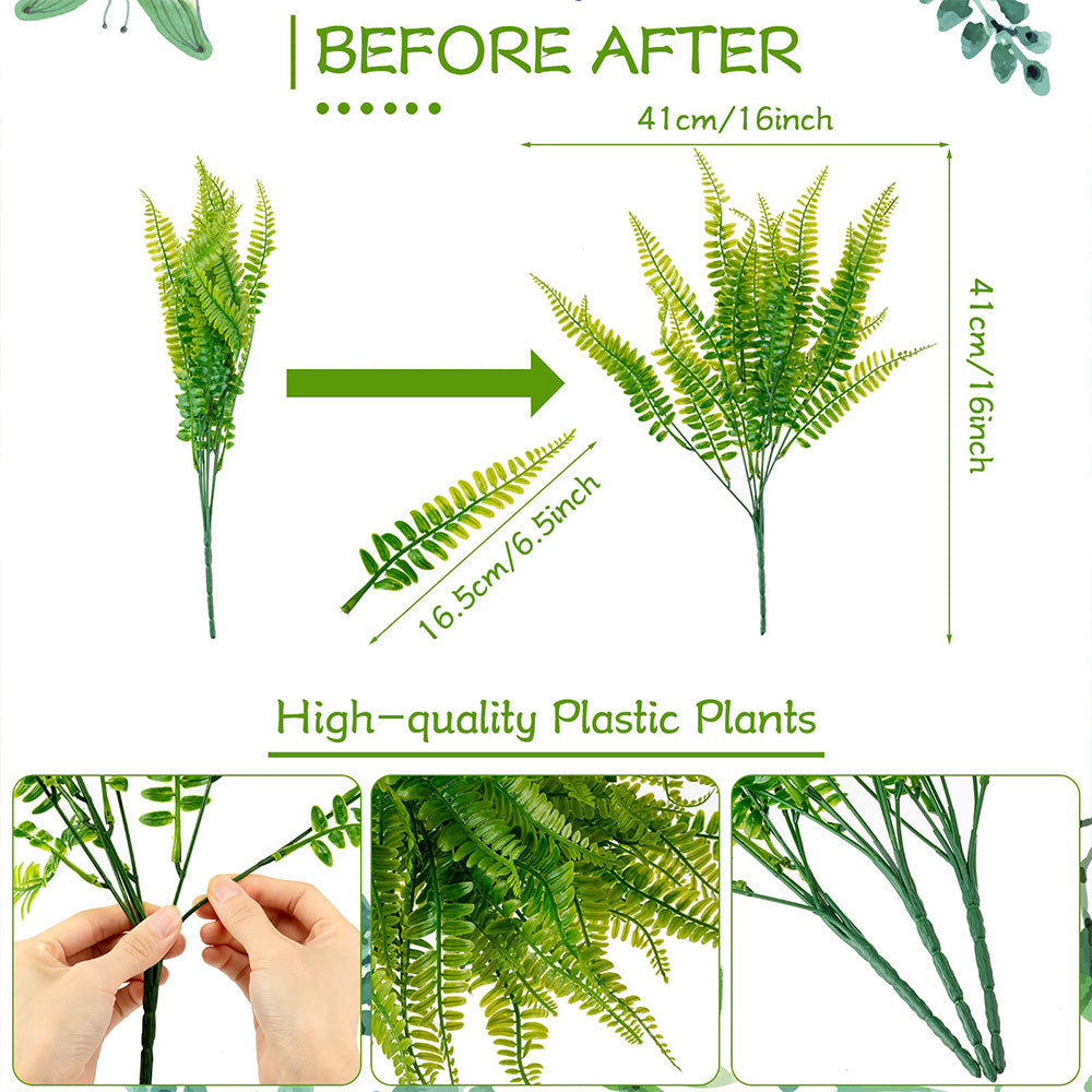 Bundles Artificial Plants Fake Boston Ferns Bushes Faux Shrubs Greenery For Home Garden Outdoor UV  2