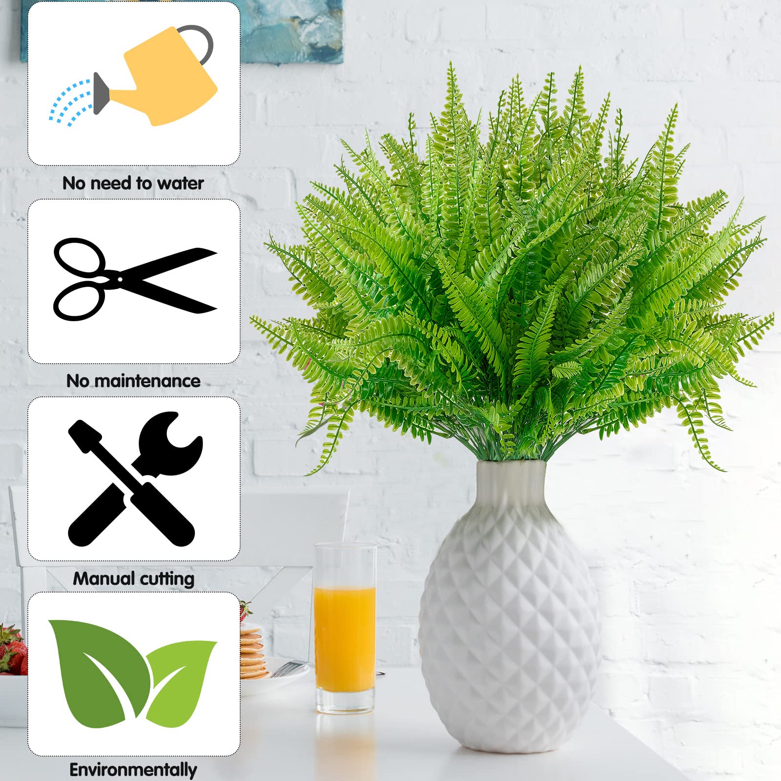 Bundles Artificial Plants Fake Boston Ferns Bushes Faux Shrubs Greenery For Home Garden Outdoor UV  3