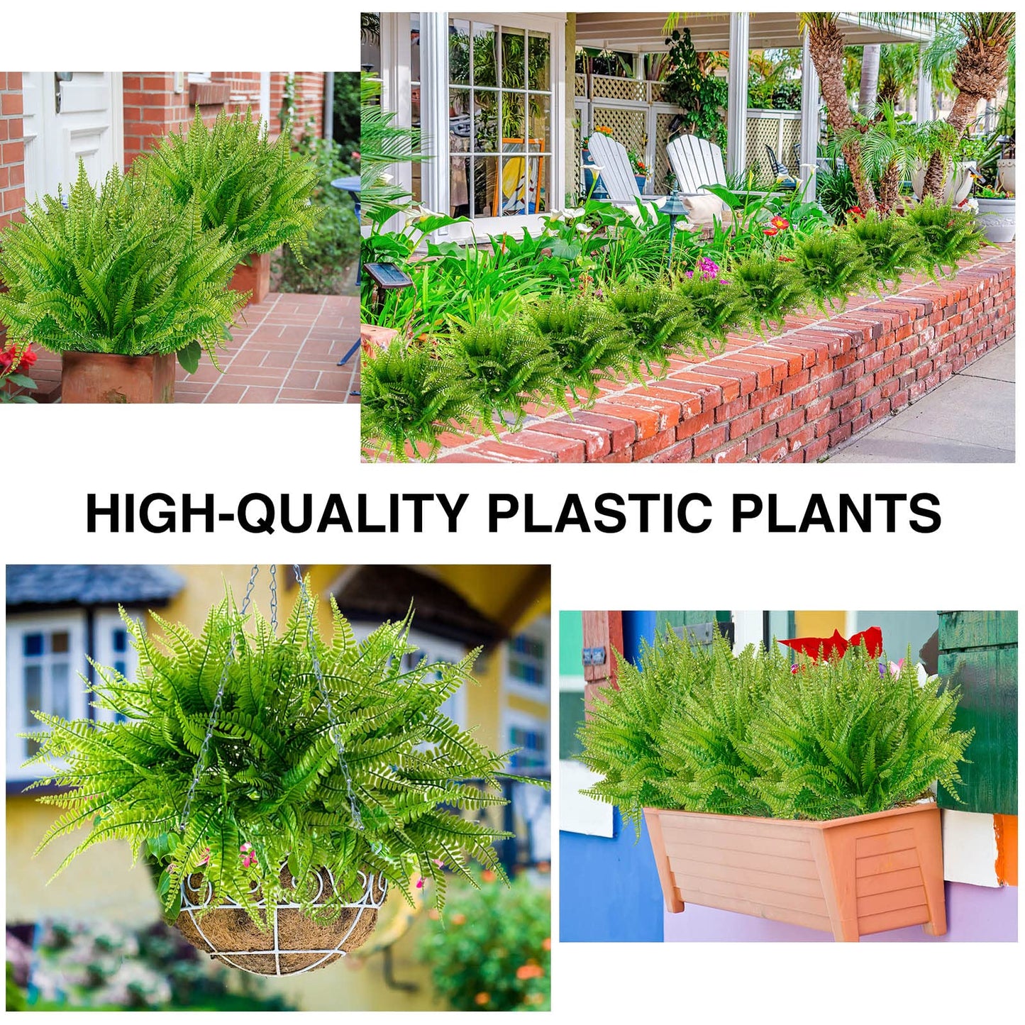 Bundles Artificial Plants Fake Boston Ferns Bushes Faux Shrubs Greenery For Home Garden Outdoor UV  4