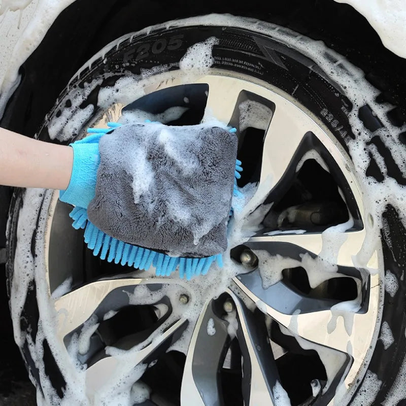 Waterproof Mitt Soft Mesh Back, Microfiber Car Wash Gloves Chenille, Wax Detailing Brush Double Faced Glove Mitt Car