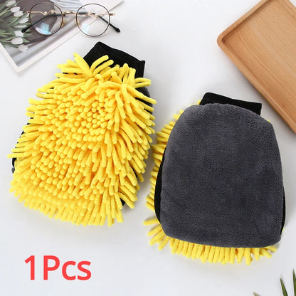 Waterproof Mitt Soft Mesh Back, Microfiber Car Wash Gloves Chenille, Wax Detailing Brush Double Faced Glove Mitt Car