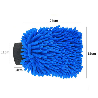 Waterproof Mitt Soft Mesh Back, Microfiber Car Wash Gloves Chenille, Wax Detailing Brush Double Faced Glove Mitt Car