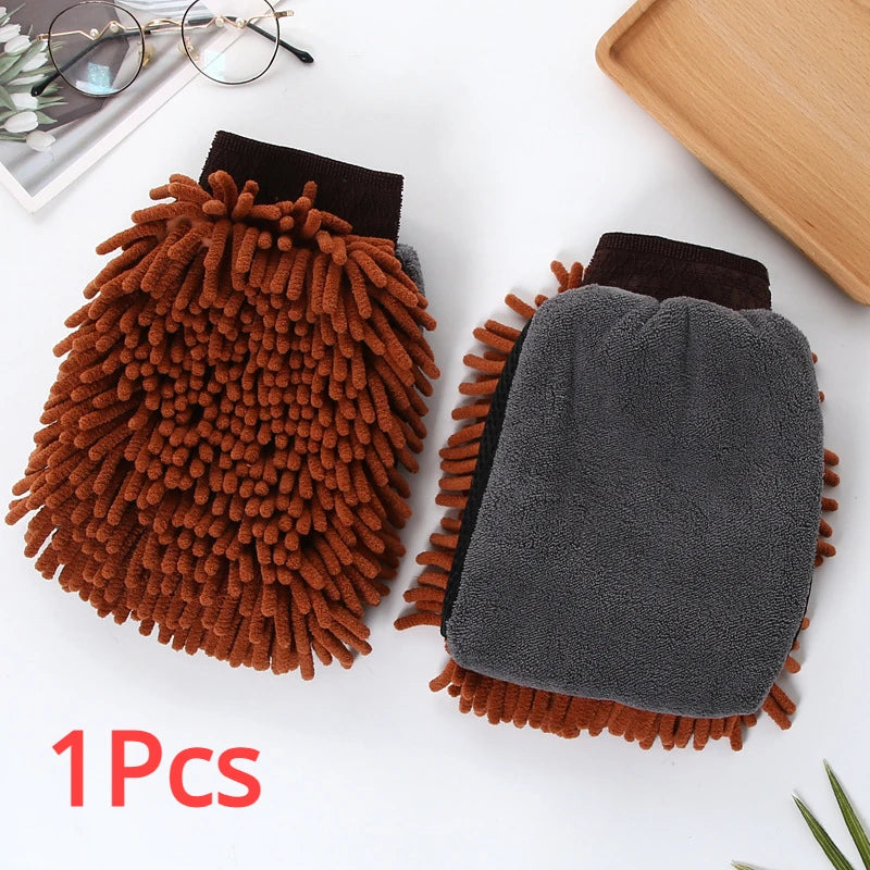 Waterproof Mitt Soft Mesh Back, Microfiber Car Wash Gloves Chenille, Wax Detailing Brush Double Faced Glove Mitt Car