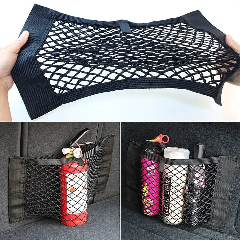 Universal Storage Bag Pocket Cage Auto Organizer Seat Back Bag, Car Back Rear Mesh Trunk Seat Elastic String Net Magic