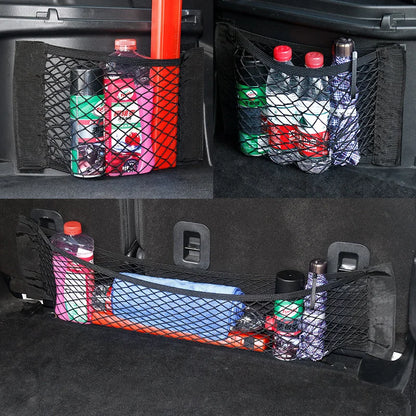 Universal Storage Bag Pocket Cage Auto Organizer Seat Back Bag, Car Back Rear Mesh Trunk Seat Elastic String Net Magic