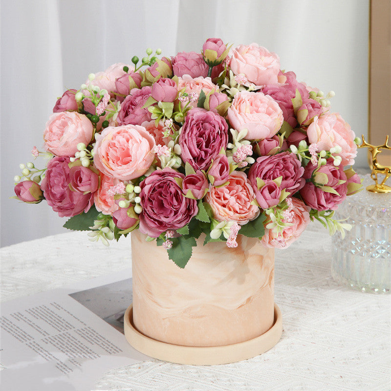 Artificial Flowers Pink White Rose Bouquet, Silk Rose Flower, Home Garden Decoration Wedding Roses, Fake Flowers