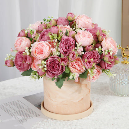 Artificial Flowers Pink White Rose Bouquet, Silk Rose Flower, Home Garden Decoration Wedding Roses, Fake Flowers