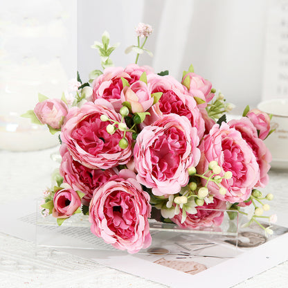 Artificial Flowers Pink White Rose Bouquet, Silk Rose Flower, Home Garden Decoration Wedding Roses, Fake Flowers