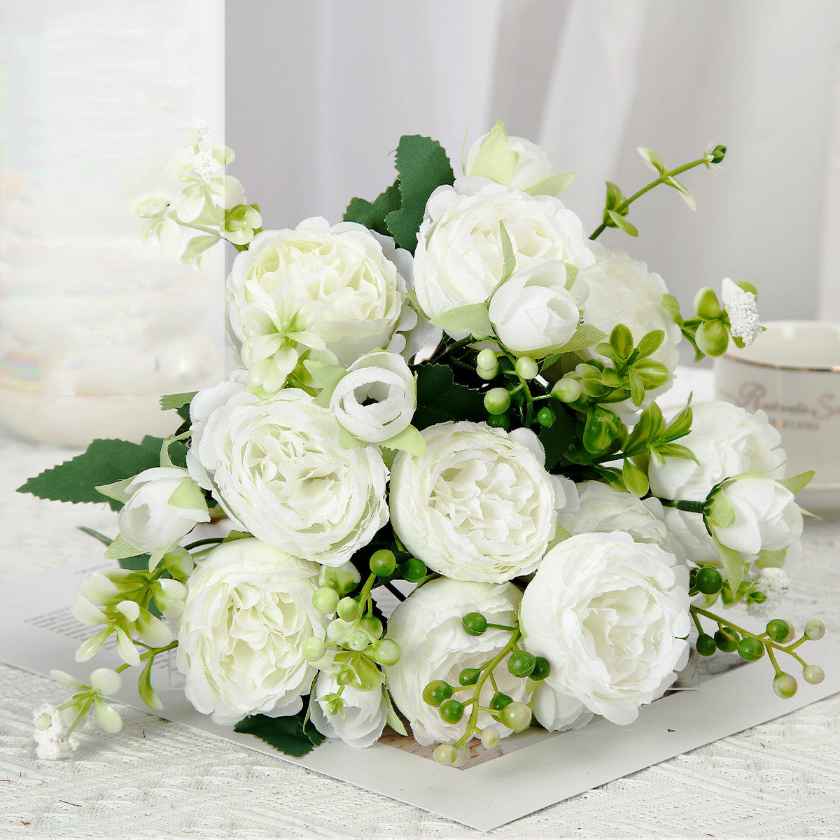 Artificial Flowers Pink White Rose Bouquet, Silk Rose Flower, Home Garden Decoration Wedding Roses, Fake Flowers